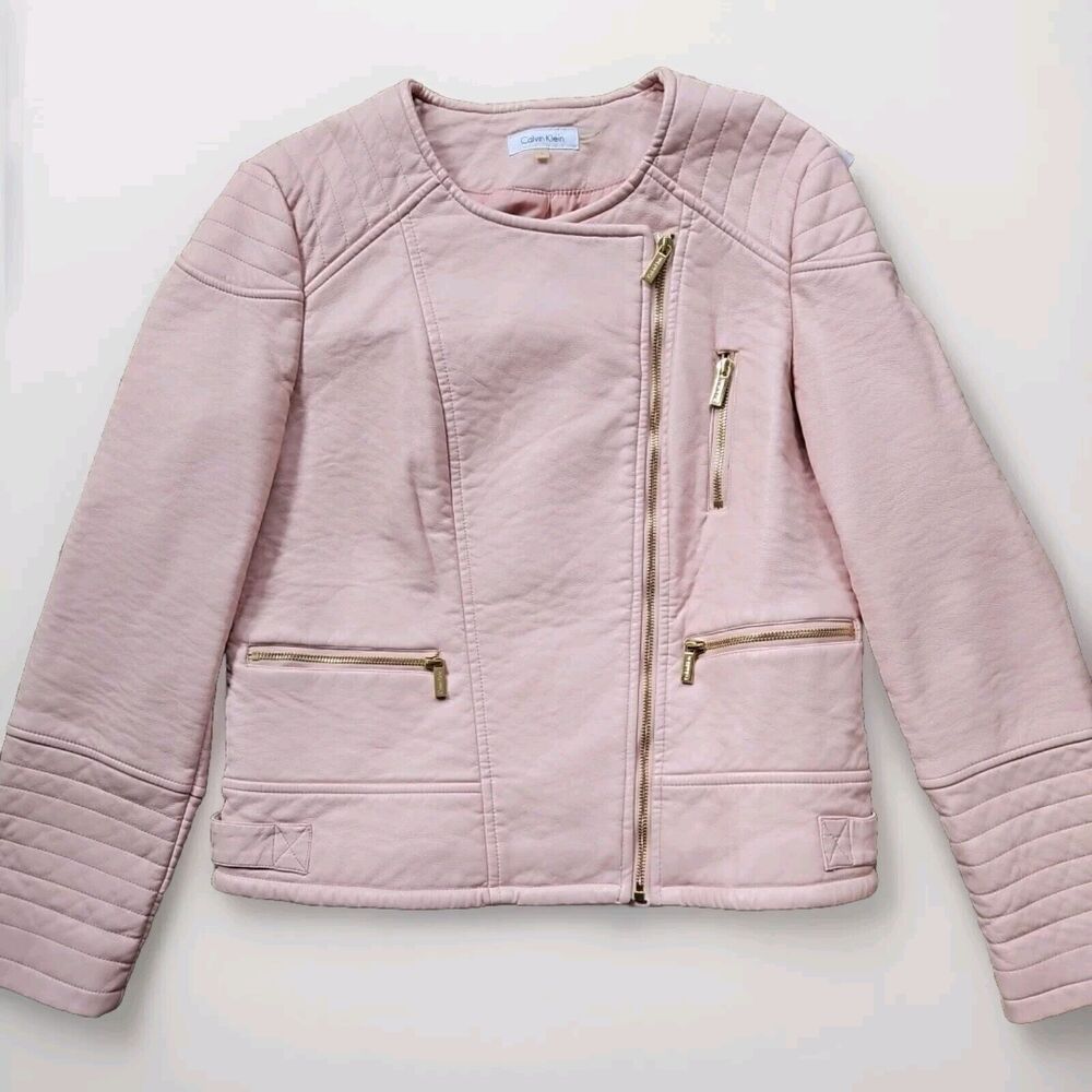 NWOT CALVIN KLEIN Light Pink Faux Leather Jacket Coat Size Large